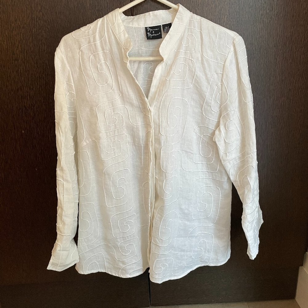 NEW (without tag), white 100% linen shirt embroidered detail-Sz. Large